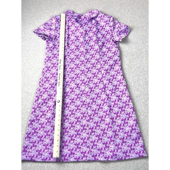 Vintage Dress Womens Large Purple Floral Bow Tie Neck Sheath Stretch Preppy 90s - Picture 8 of 10